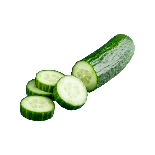 Whole and sliced cucumbers on a white background