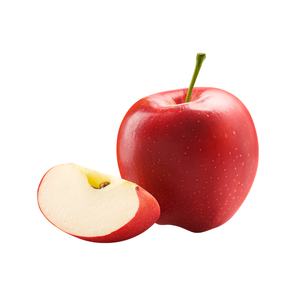 Red apple and a sliced red apple on a white background