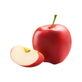 Red apple and a sliced red apple on a white background