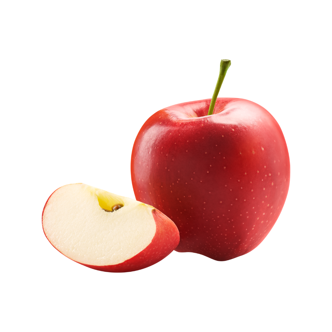 Red apple and a sliced red apple on a white background