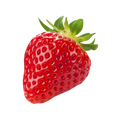 Red strawberry with green leaves on a white background