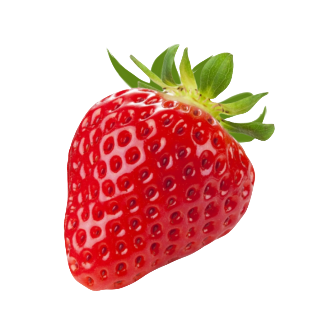 Red strawberry with green leaves on a white background
