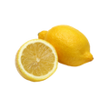 Two lemons, one whole and one sliced, on a white background