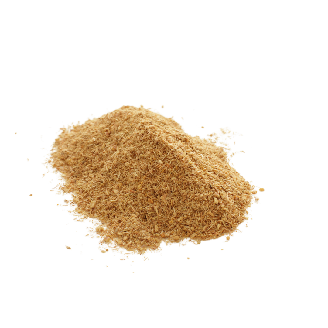 Pile of brown powder on a white background