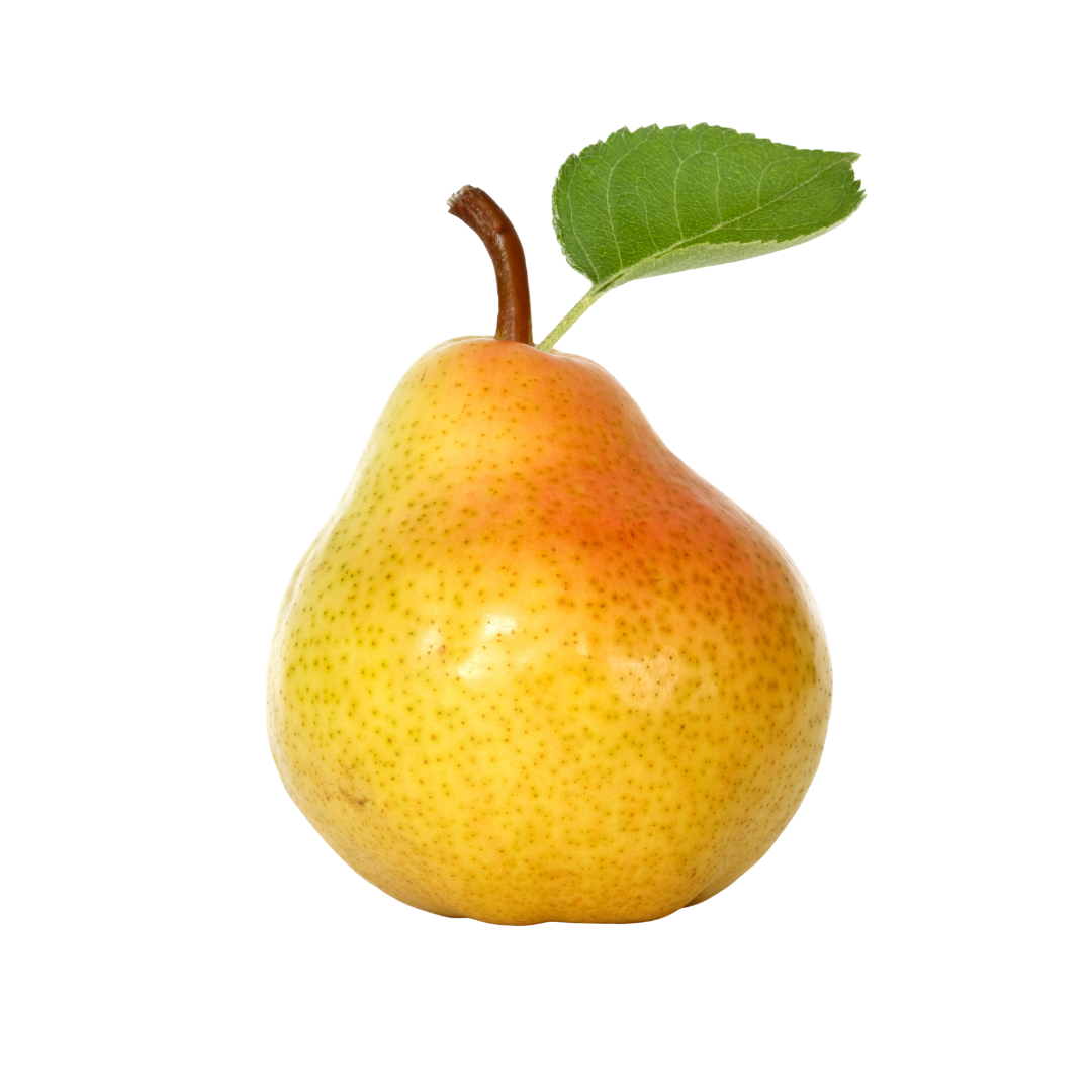 Pear with a green leaf on a white background